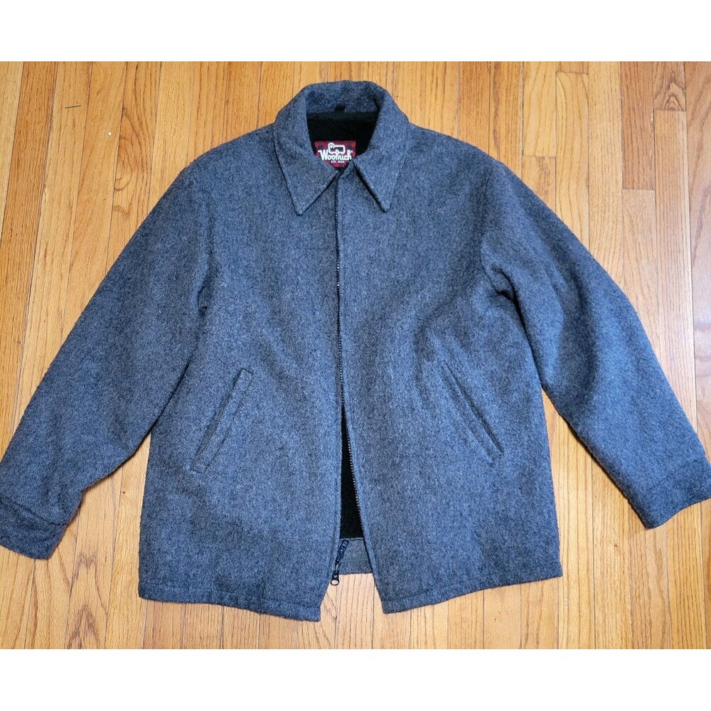 Vintage 80s Retro Woolrich Gray Wool Blend Black Faux Fur Car Stadium Coat Lg